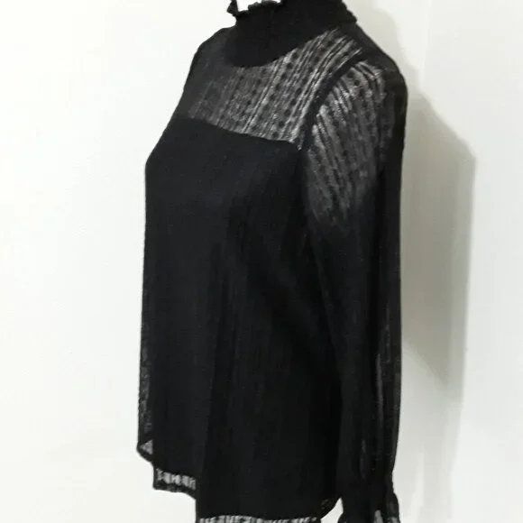 Adrianna Papell lovely dark black sheer neckline long sleeve top size M - Picture 8 of 11